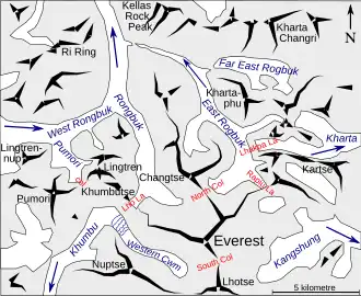 Схема северных окрестностей Джомолунгмы