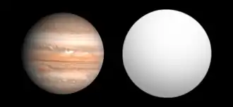 Size comparison of WASP-10b with Jupiter.