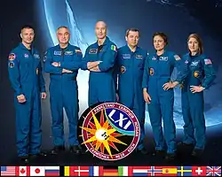 Слева направо: Эндрю Морган, Александр Скворцов, Лука Пармитано(командир), Олег Скрипочка, Джессика Меир, Кристина Кук