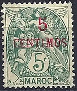 Надпечатка 5 сентимо на марке в 5 сантимов, тип Блан[фр.]&nbsp;(Yt #4)