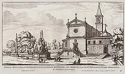 Монастырь Сан-Пьетро-ин-Монторио с ещё не разрушенной колокольней. Гравюра 1670 г.