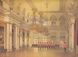 Фельдмаршальский зал. Э. П. Гау. Бумага, акварель, 33x43,8 см. 1866 г.