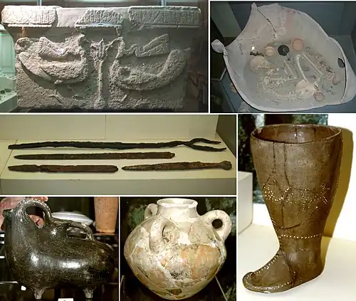 Находки из Мингечевира в Музее истории Азербайджана: каменная капитель колонны храма с албанской надписью (V—VI вв.), кувшинное захоронение с инвентарём (II век до н. э. — II век н. э.), железные мечи, вилы и кинжал (III век до н. э. — VIII век), керамика в форме барана (IV век до н. э. — III век н. э.), глазурованный сосуд, привезённый из Ассирии (XIII—VIII вв. до н. э.), глиняный сосуд в виде сапога (XIII—VIII вв. до н. э.)