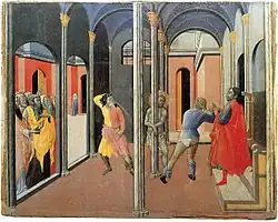 Бичевание Христа. 1440—1444. Ватиканская Пинакотека