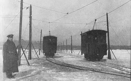 Трамвайный путь, проложенный по льду Невы. 1900-е