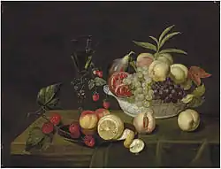 Натюрморт с ягодами, фруктами и вином.