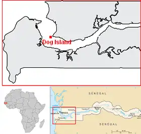 Местонахождение острова Дог-Айленд в Гамбии