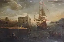 Сцена в порту с художником, рисующим сидя в маленькой лодке. Между 1632 и 1673. Холст, масло. Частное собрание