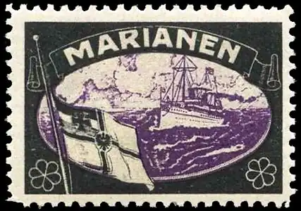 Пропагандистская марка Германии «Марианы» из серии «Утраченные территории», дизайн[en] которой напоминал рисунок колониальных марок типа «Яхта „Гогенцоллерн“»