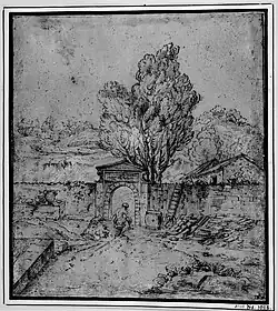 Вид двора. Бумага, перо, тушь. Национальный музей изобразительных искусств, Стокгольм