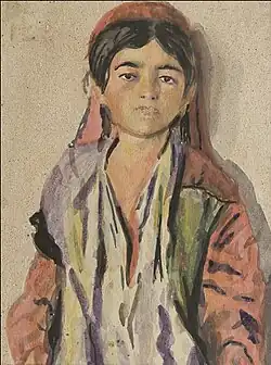 Девочка в красном платке. 1920. Бумага, акварель. 17,5x13,5. Национальный музей искусств Азербайджана