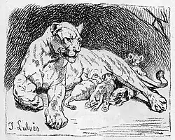 Львица со львятами. Книжная иллюстрация.