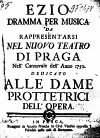 Титульный лист первого издания партитуры оперы «Эцио». Прага, 1750