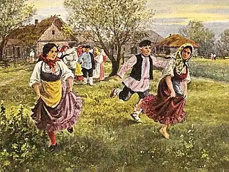 «Горелки». Дореволюционная открытка.