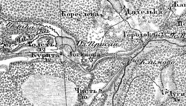 Деревня Городок на карте 1912 года