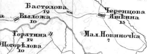 Деревня Горятино на карте Ф. Ф. Шуберта 1872 года