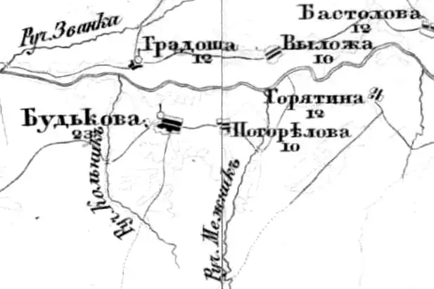 Деревня Градоша на карте 1915 года