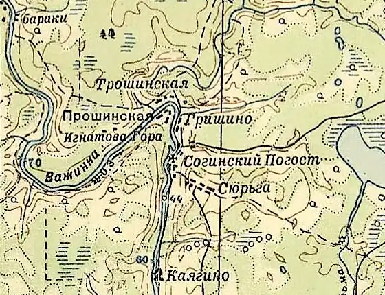 Деревня Гришино на карте РККА 1940 года