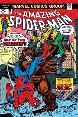 Максвелл Маркхэм / Гризли на обложке комикса Amazing Spider-Man #139 (декабрь 1974)Художник — Росс Эндрю.