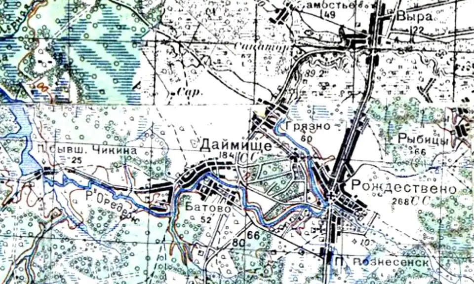 Деревня Грязно на карте 1940 года