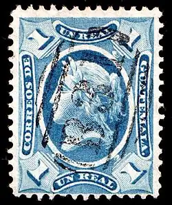 1 реал&nbsp;(Mi #9; Yt #9; Sc #9), погашенная номерным штемпелем британской почты «B31»