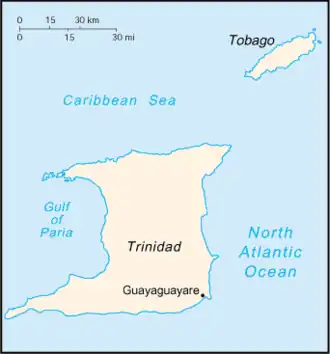 Гуайагуайаре на карте Тринидада и Тобаго