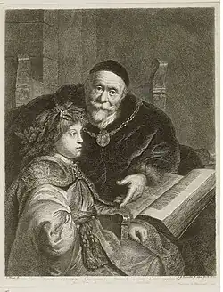 Вильгельм II Оранский со своим учителем Якобом Кэтсом. 1772. Офорт, резец