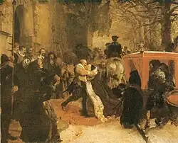 Король Швеции Густав Адольф встречается с женой перед замком Ганау