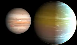 Сравнительные размеры HAT-P-7 b  и Юпитера.