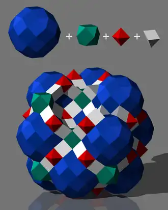 Растянутые ромбододекаэдры, кубооктаэдры, октаэдры и треугольные призмы