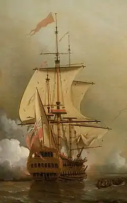 Картина Сэмюэля Скотта «Морская битва при Картахене». Изображён Expedition подрывающий галеон Сан-Хосе