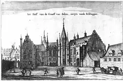 Вид на Бишопсхоф в Утрехте со двора с крышами домов. Между 1640 и 1650. Офорт