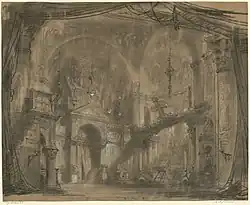 Эскиз декорации IV акта, первой картины постановки Ж. Ф. Галеви «Вечный жид». 1852. Бумага, перо, кисть, тушь, белила. Национальная библиотека Франции, Париж