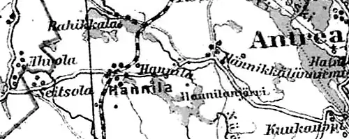 Деревня Рахиккала на финской карте 1923 года