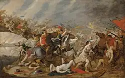 Битва амазонок. Дерево, масло. Частное собрание