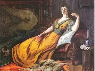 «Гёте в гареме», Абдул-Меджид II, 1917.На картине изображена Шехсувар Кадын-эфенди. Картина отображает объединение восточной и западной культур: позади Шехсувар изображён турецкий ковёр, сама она полулежит на тахте и держит в руках томик Гёте. Работа в числе прочих была представлена на выставке османских картин в Вене в 1918 году