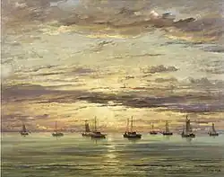 Закат в Схевенингене, флот рыболовных судов на якоре. 1894. Холст, масло. Национальная галерея искусства, Вашингтон