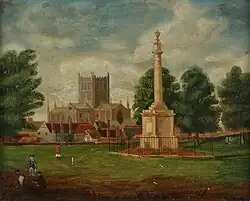 Неизвестный автор начала XIX века. Собор и колонна Нельсона в Херефорде из собрания Hereford Museum and Art Gallery (изображена на картине Томаса  Лиминга «Херефордский шахматный клуб»)