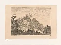 Холмистый пейзаж с водопадом. 1745. Офорт