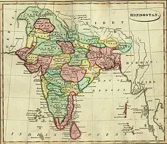 Малва на карте Индии 1814 года (желтая в центре)