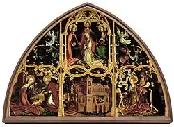 Коронование Девы, Рождество, Святой Георгий побеждает дракона и другие сюжеты. 1499. Дерево, темпера, масло. Алтарь базилики Санта-Мария-Маджоре, Аугсбург