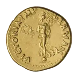 Вителлий (69 г.). На сфере, в руках венок и пальмовая ветвь