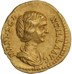 Ауреус, аверс. Бюст Манлии Скантиллы