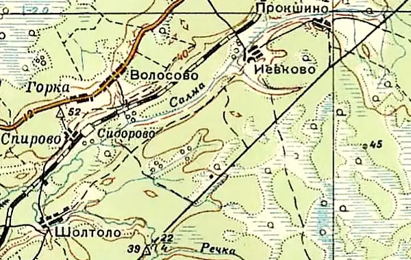 Деревня Иевково на карте 1940 года