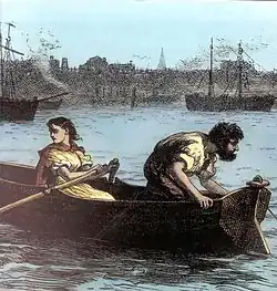 Лиззи Хэксем с отцом на реке, иллюстрация Марка Стоуна