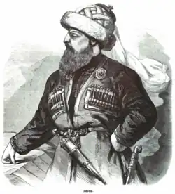 Иллюстрация Шамиля из датской газеты Illustreret Tidende[англ.]. Октябрь 1859 года