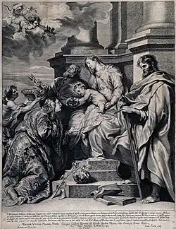 Коронование Святой Розалии. По картине А. Ван Дейка. 1629. Офорт, резец