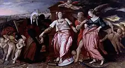 Дева Лейдена между старой и новой торговлей. Между 1596 и 1601. Дерево, масло. Музей Лакенхаль, Лейден