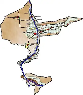 Исфаринский район на карте