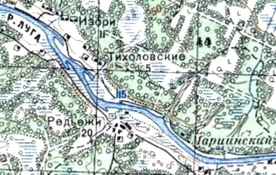 Деревня Изори на карте 1940 года